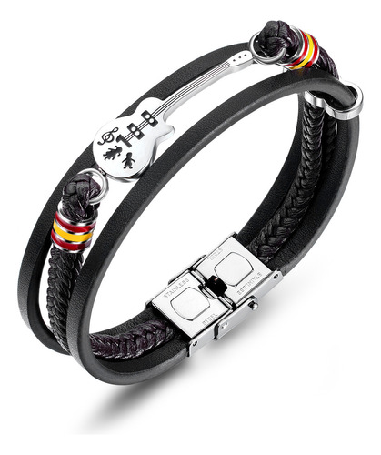 Pulsera De Guitarra De Cuero Punk Para Hombre