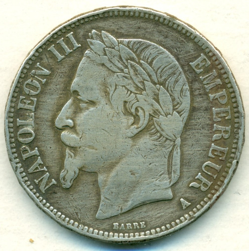 Francia Moneda De Plata Tamaño Corona 5 Francos 1868 A 799.1