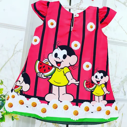 Vestido Magali Vermelha Trap zio Tem tico Manguinha MercadoLivre