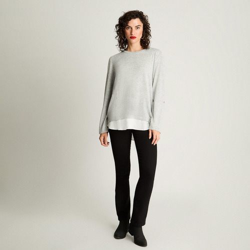 Polera Lanilla Aplicación Gris Mujer Moda Hasta Xxxl