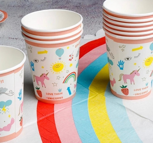 Vaso Polipapel Unicornio Love X10 Uni Cotillon Cumpleaños