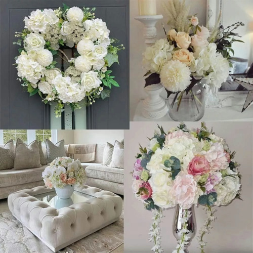 5pcs Ramo De Hortensia Flores Artificiales Flor De Seda