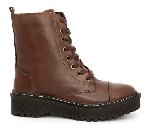 Bota Coturno Tratorada Couro Legitimo Plataforma