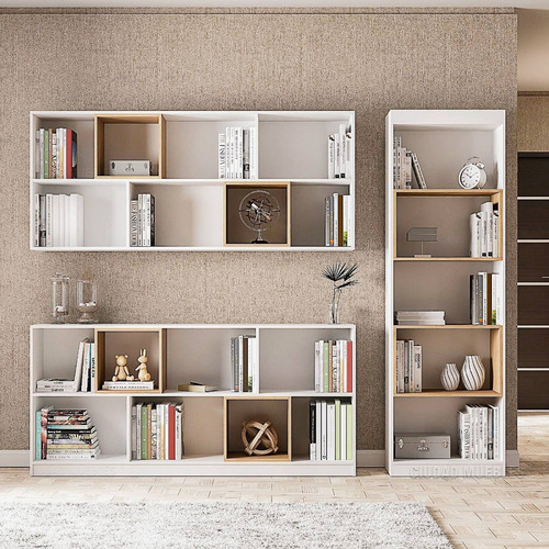 Imagen 5 de 7 de Biblioteca Moderna 4 Estantes De Melamina 156cm De Alto