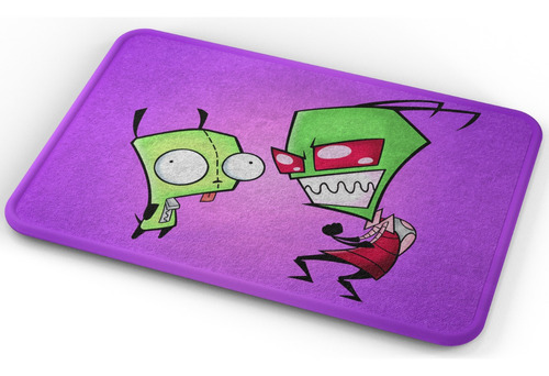 Tapete Invasor Zim Y Kir Fondo Morado Baño Lavable 50x80cm