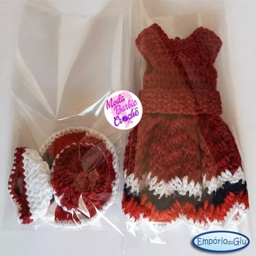 Roupa Barbie Moda Crochê Vestido + Chapéu + Bolsa [ Kit