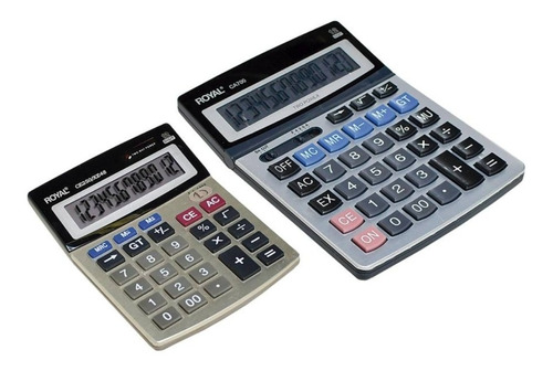 Set De Calculadoras Royal Con 2 Pzas Display De 12 Dígitos Color Gris