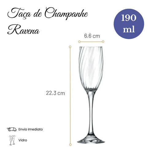 4 Taças De Champanhe Ravena 190ml Nadir Vidro Elegante