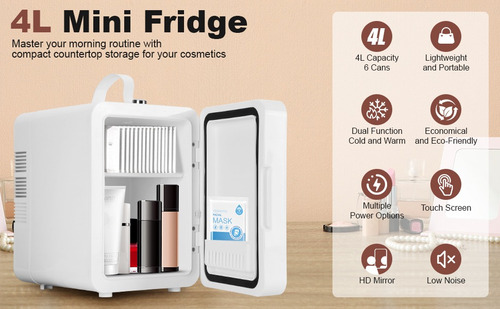 Frigobar Ajust Mini Refrigerador Con Pantalla Y Espejo 4l