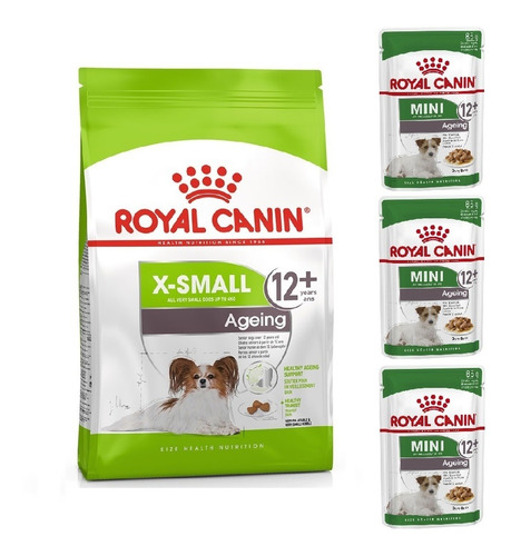 Kit Ração X-small Ageing 12+ 1kg E 3 Sachês 85g Royal Canin