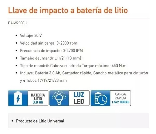 Imagen 3 de 8 de Llave De Impacto A Bateria 20v Inalámbrico 450nm + Tubos