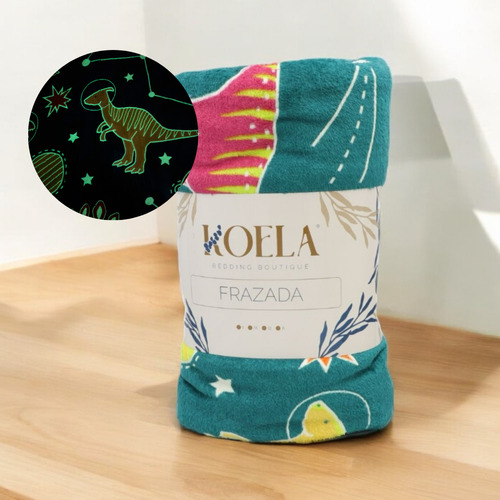 Combo: 2 Frazada Mágica Glow In The Dark Matrimonial Koela Diseño Dinosaurio Verde