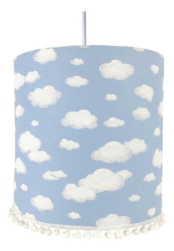 Lustre Tubular Pompom Nuvem Azul Quarto Bebê Infantil Menino