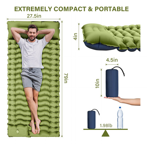 Estera De Camping Ultraligera Con Almohada Inflable Grises