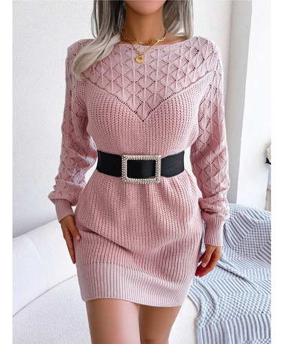 Vestidos De Suéter Mujer Slash Neck Hollow Out Elegante