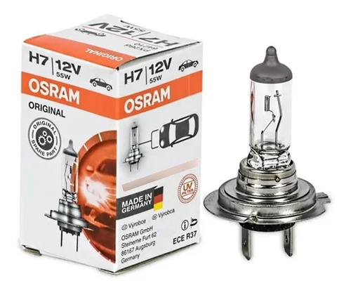 Lámpara H7 Osram Original 12v 55w Uv Auto Bilux Halogena