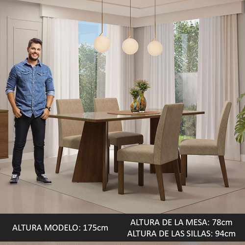 Mesa De Comedor Con Mesa Y 4 Sillas Taylor Madesa Mc Color Marrón/Crema Diseño de la tela de las sillas Liso
