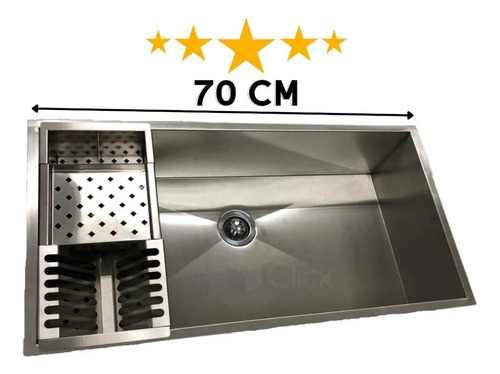 Cuba Inox Quadrada Calha Pia Com Válvula 70x40 Cm Gourmet Co