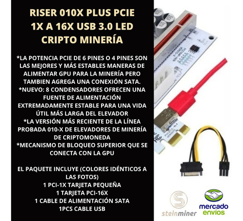 Imagen 5 de 7 de Riser 010x Plus Pack X12 Pcie 1x A 16x Usb 3.0