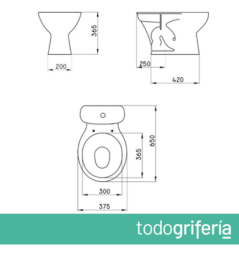 Combo Inodoro Deposito Tapa Ferrum Andina