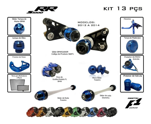 Kit Slider F1 Procton Racing Bmw S1000rr 2012 A 2014 - 13pçs