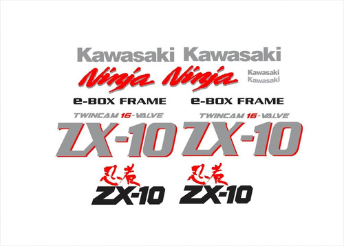 Adesivos Faixa Compatível Kawasaki Ninja Zx10 86-90 Zx1086pp Cor KAWASAKI NINJA ZX-10 86-90 PRETA E PRATA