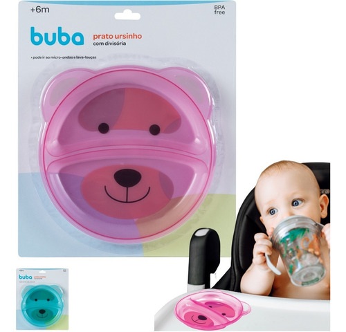 Imagem 2 de 5 de Prato Pratinho Raso Infantil C/ Divisória Refeição Bebe Buba