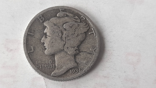 Moneda Estados Unidos 10 Cents 1936 Mercury Plata.09(x872