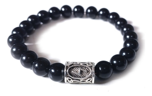 Pulsera Runas Nordicas Piedra Narutal Onix Negro Unisex