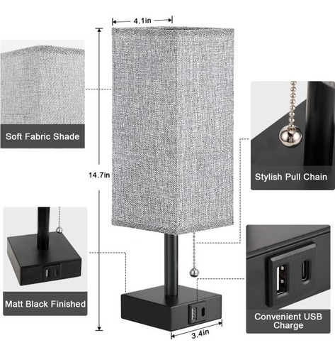Aooshine Lámpara De Cabecera Para Dormitorio Con Puertos Usb