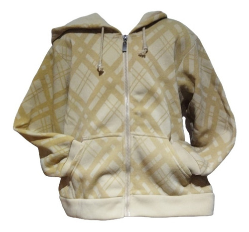 Campera Beige Unisex Con Corderito Y Capucha Rombos Talle 14