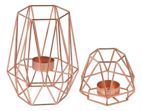 Portavelas Tealight, Paquete De 2 Velas Geométricas H En Oro