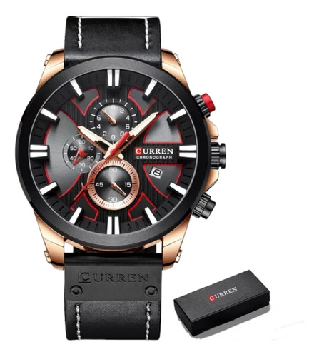 Reloj Analogo Curren Con Pulsera De Cuero Para Caballero Negro Negro/rosa Gold Negro