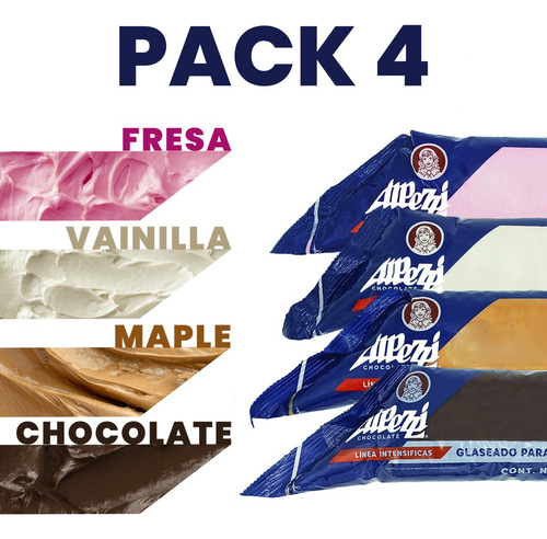 Cobertura Para Dona Icing Alpezzi Pack 4 Sabores De 1 Kg