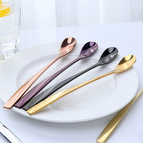 4pcs Cuchara De Mango Larga De Acero Inoxidable Para Juego