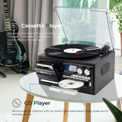Tocadiscos Vintage 9 En 1 Bluetooth 3 Velocidades Usb Radio