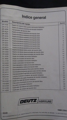 Catálogo Repuestos Deutz Agroline. (Usado)