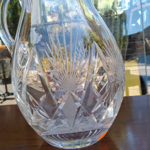 Antigua Jarra Ponchera De Cristal Tallado Gran Tamaño (Usado)