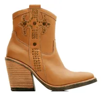 Comprar Botas Texanas Mujer Cuero Taco Foliado Tachas Cierre Alu