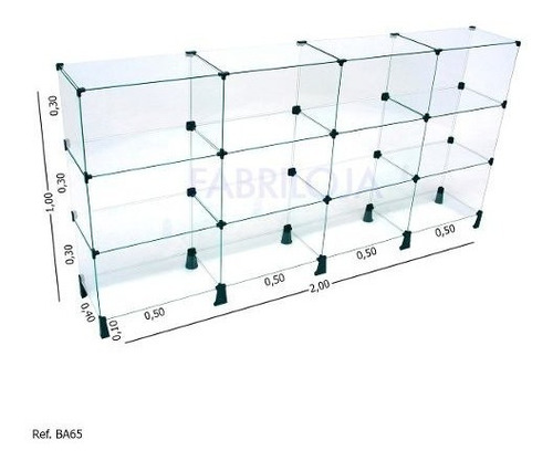 Balcão De Loja Modulado Em Vidro Lindo 2,00 X 1,00 X 0,40