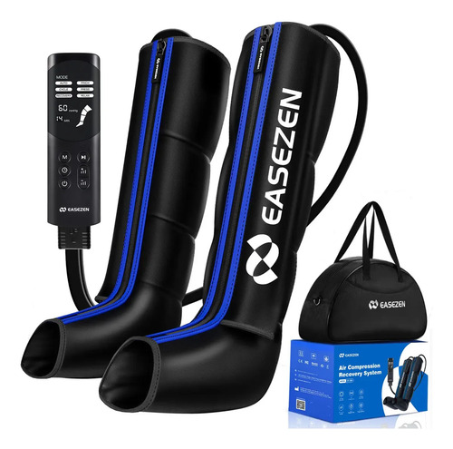 Bota De Compressao Pneumatica Massageador Pes Easezen 6 Modos Médio Preto/azul Azul/preto