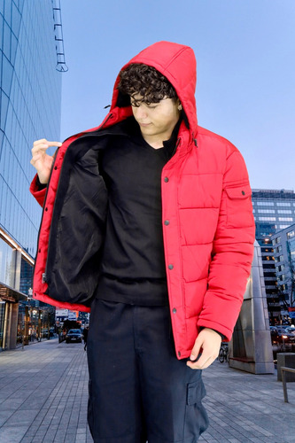 Chamarra Calvin Klein L Rojo Con Capucha Desmontable