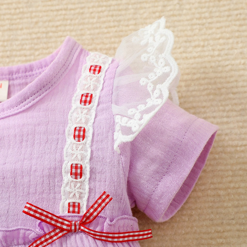 Mamelucos Tierno De Algodón Cómodo Bebé 6-18 M Con Encaje Lila 9-12 M Lisa
