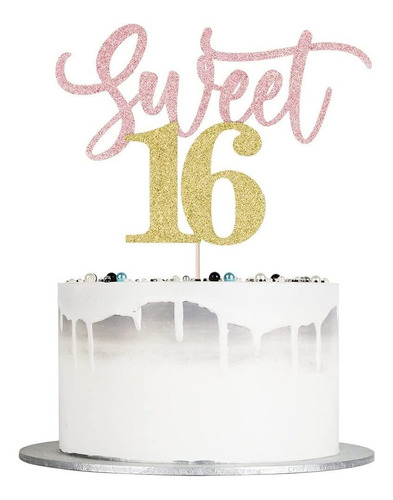 Auteby Sweet 16 - Decoración Para Tartas De Oro Rosa Y Dorad