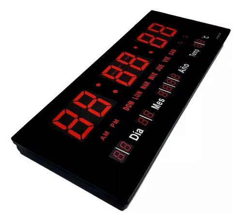 Reloj Led Digital Calendario De Pared Grande 46 X 22 Cm New Estructura Negro Fondo Negro