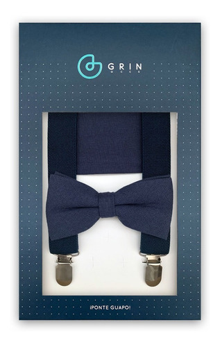 Kit De Moño, Tirantes Y Pañuelo Casual Con Piel - Grin Accs Color Azul