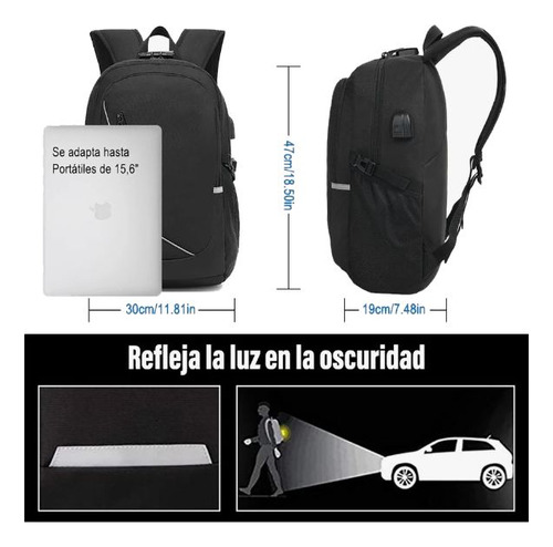 Mochila Laptop 15.6 Antirrobo Impermeable, Usb Audífonos