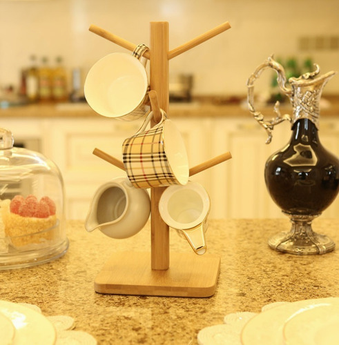 Imagen 2 de 6 de Lx Soporte Para Tazas De Bambú, Árbol De Taza De Café, Porta