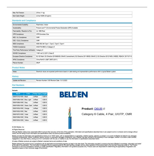 Bobina, Cat 6, Azul, 23 Awg 305m, Belden Premise, 250mhz