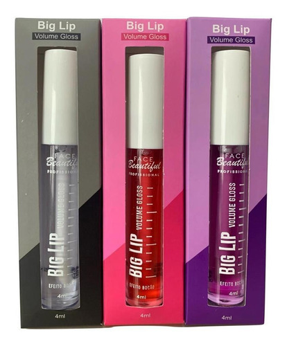 Gloss Labial Big Lip Face Beautiful Com Acido Hialurônico Acabamento Brilhante Cor Sunset Rosa